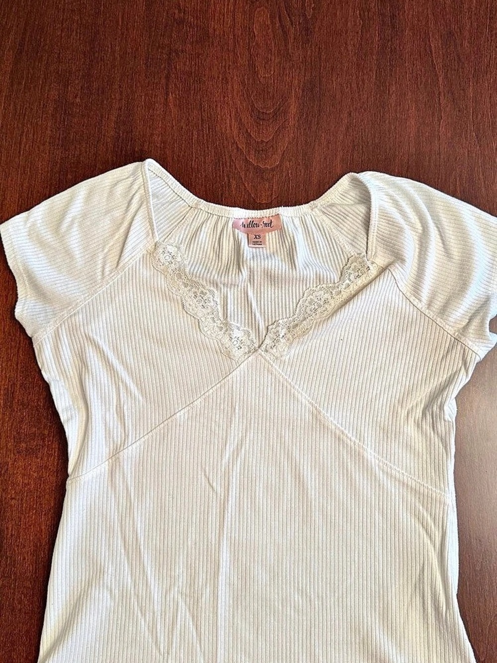 Willow and root Striped Lace Trim Top in White Size XS